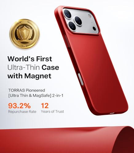 Image of TORRAS Magnetic Slim Fit for iPhone 17 Pro Case Thin Fit for MagSafe, Red