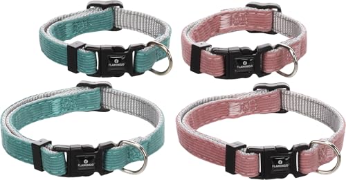 Halsband Hund - hundehalsband - Flamingo Elfi Nylon mit Cord Welpen Halsband Mehrfarbig XXS | 15-25cm x 10mm x 2mm