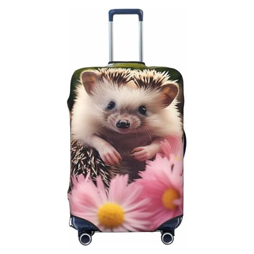 Travel Luggage Cover Fashion Suitcase Protector Cute Hedgehog in Flowers Spandex Baggage Covers Washable Suitcase Covers Anti-Scratch Luggage Cover Protectors Fits 18-32 Inch Suitcases Small