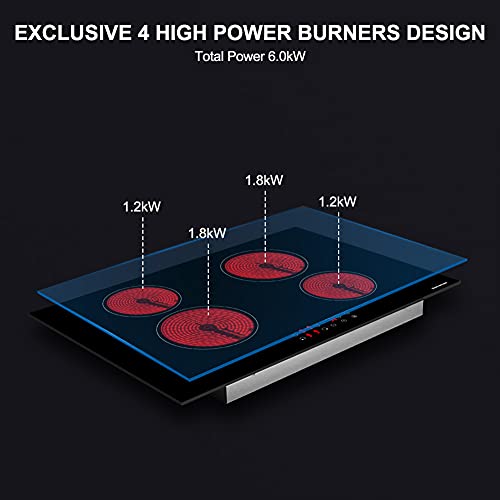 Electric Cooktop, Thermomate 30 Inch Built-In Radiant Electric Stove Top, 240V Ceramic Electric Stove With 4 Burners, 9 Heating Level, Timer & Kid Safety Lock, Sensor Touch Control #TOP1