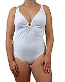 Fürstenberg Damen Badeanzug tiefer V-Ausschnitt mit Schmuckspange (48B, Weiß 66)