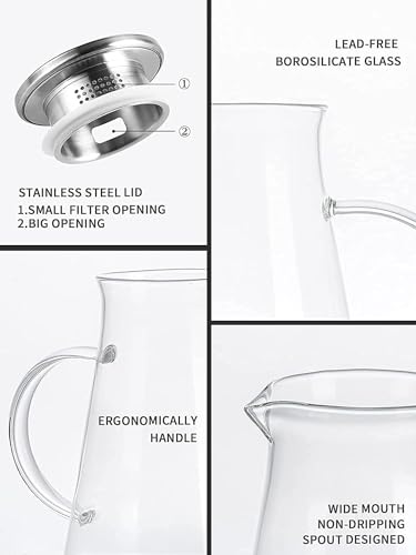 Image of NeWine Premium Borosilicate Water Jug 1.8 Litre, Stainless Steel Air Tight Lid,Iced Tea Pitcher, Water Jug, Hot Cold Water, Milk and Juice Beverage Carafes,1 Pcs Set, BPA Free, Transparent