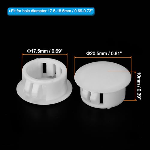 Image of PATIKIL 18mm (11 /16 inch) Plastic Hole Plugs, 30Pcs Flush Type Round Hole Plugs Cover Snap in Locking Hole Tube for Table Kitchen Cabinet Furniture, White