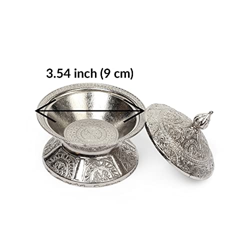 Alisveristime Traditional Ottoman Turkish Handmade Zamac Sugar Bowl With Lid (Diameter 3.34", Length 3.54"), Intricate Motifs, Ideal For Coffee And Tea Serving, Available In Gold And Silver (Silver) #TOP5