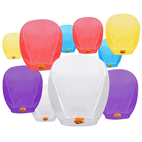 10 Pack Multicolor Chinese Lanterns, Sky Lanterns, 100% Biodegradable Environmentally Friendly Paper Lanterns for Party, Celebrations, Weddings, New Years, Festivals, Memorial Ceremonies