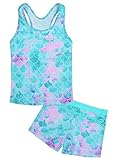 Uhnice Girls Swimsuit Two Piece Tankini Swimwear with Boyshort (Mermaid Blue 2, 2XL/8-9 Years)