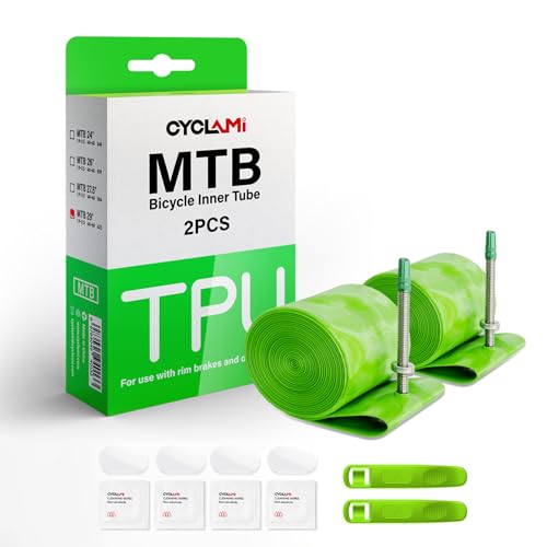 CYCLAMI 2 Pack TPU Inner Tube MTB29'' x 1.9/2.0/2.1/2.2/2.3/2.4/2.5 for MTB Bicycle Tire Upgraded Durability Bicycle Tube 45MM Length of Presta Valve (Include Bike Inner Tire Patch Repair Kit)