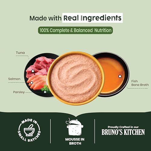 Image of Brunos Cat Wet Food - Tuna with Salmon & Parsley Mousse - 85g(Pack of 6)|Cat & Kitten | Grain-Free | 47% Real Tuna Goodness|Infused with Prebiotic | Taurine for Heart & Vision | Hydration & Skin