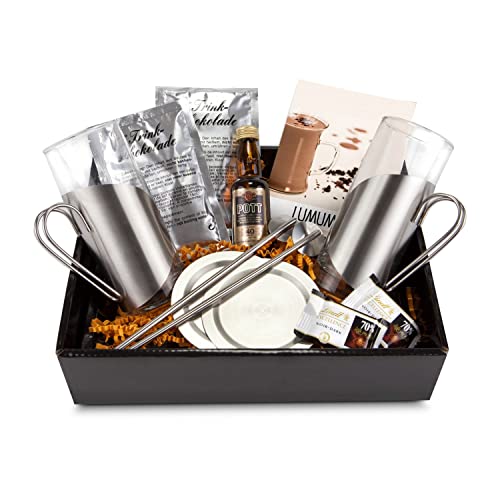 Geschenk Set Lumumba (12-teilig) inkl. Rum, Schokolade, Gläser, Untersetzer, Trinkhalmlöffel für Weihnachten, Silvester, Geburtstag