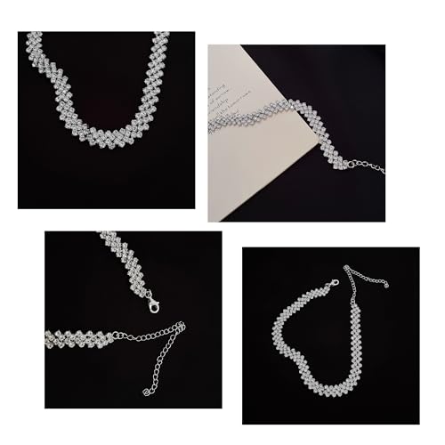 Rhinestone Choker Necklaces for Women Silver Diamond Choker and Earring Prom Jewelry Set for Women Sliver Choker Necklace Bridal Jewelry for Wedding Prom jewelry Gift for Women4