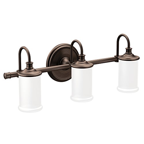 Moen YB6463ORB Belfield 3 Dual-Mount Bath Bathroom Vanity Light Fixture with Frosted Glass, 3-Globe, Oil Rubbed Bronze