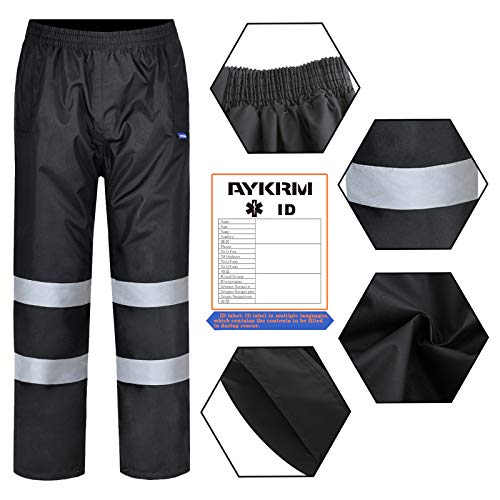 Aykrm 4 Colors Safety Rain Pants Reflective High Visibility Waterproof Rain Pants Black #TOP2
