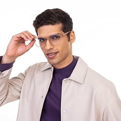 Image of HUSTLR Lenskart | Zero Power Bluecut & Antiglare Computer Eyeglasses | Full Rim Square Shape | As Seen On Shark Tank | For Men & Women | Medium | LB E14058-W