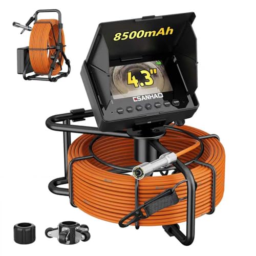 ESANHAO Telecamera per Ispezione Fognature 30M, 4,3 Telecamera per Tubi con Batteria 8500mAh, Cavo 5mm e Marcature Metriche, 22MM Endoscopio Industriale 1000TVL con 12 LEDs Luce (30M-NO DVR)