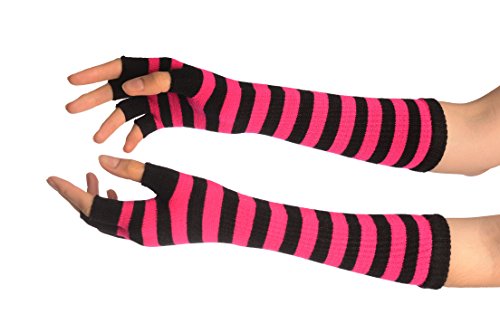 Pink & Black Stripes Fingerless Gloves - Gloves