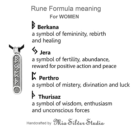 Viking Rune Formula Pendant Necklace For Men Women - 925 Sterling Silver - Norse Nordic Celtic Jewelry - Mens Womens Runic Protection Amulet - Matching Necklaces For Couples - Handmade (Female) #TOP1