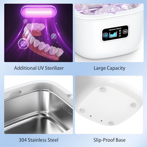 Lfyanrich Limpador de retentor ultrassônico UV para dentaduras, joias, limpador de protetor de boca,