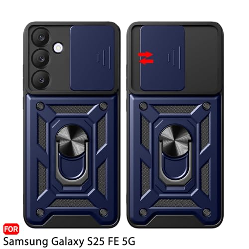 Image of TheGiftKart Tough Armor Bumper Back Cover Case for Samsung Galaxy S25 FE 5G | Sliding Camera Cover, Kickstand & Ring Holder | 360 Degree Protection Back Cover Case for Samsung S25 FE (PC & TPU, Blue)