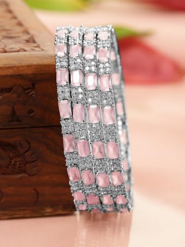 Image of Rubans Bangles Set of 4 American Diamond Zirconia Stylish Trendy Jewellery Gift for Women & Girls