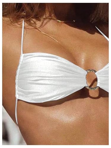 Image of SOLY HUX Bathing Suit for Women Halter Ring Linked Tie Side Bikini Sets Two Piece Swimsuit