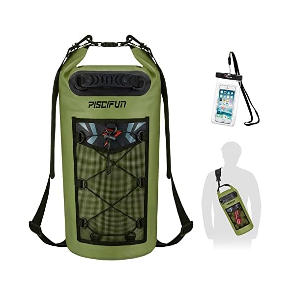 Piscifun Dry Bag, Waterproof Floating Backpack 5L/10L/20L/30L/40L with Waterproof Phone Case for Boating, Kayaking, Fishing
