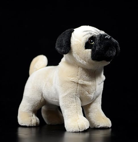 Tiny Heart Mops Stofftier Plüschtier 27cm/10” realistisches Hund Plüsch schönes Tier niedliche und weiche Geschenke für Kinder Jungen und Mädchen Spielzeug Weiß