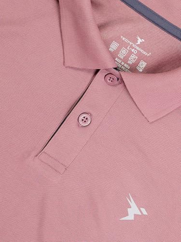 Image of TECHNOSPORT Men's Solid Slim Fit Polo Collar T-Shirt TECHNOCOOL+ Half Sleeve Button Polyester for Gym Running Workout UPF50+ Anti Odour