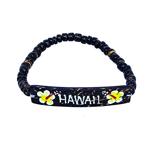 Bracelet élastique Hawaii en noix de coco et bois exotique pour un look bohème d'été