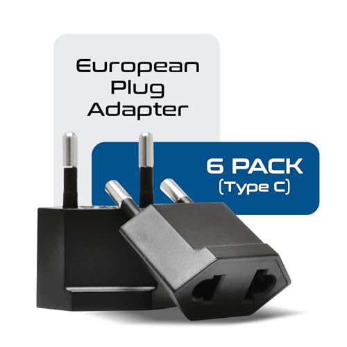 Image of Ceptics USA, Canada to European Plug Adapter - Type C Adapter compatible in Europe, Canada to European travel plug adapter Ideal for Phones, Camera & more - CE Certified - RoHS Compliant - 6 Pack
