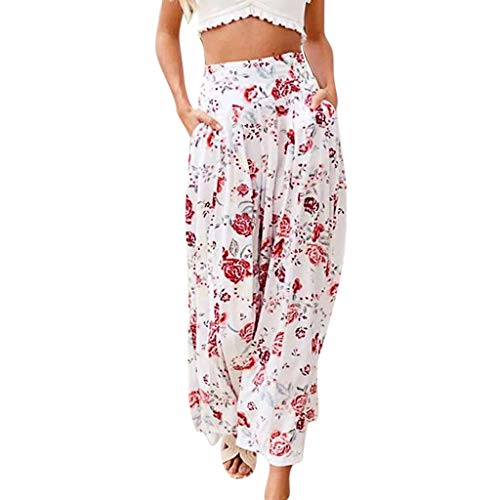 VECDY Nouveau Produit Soldes Femmes Simplicité Décontractée Impression Taille Haute Bohême Pantalon Décontracté Taille élastique(M,Blanc)
