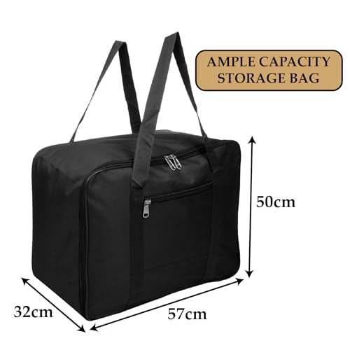 Image of Kuber Industries Storage Bag | Polyster Zip Closure Clothes Storage Bag | Underbed Storage Bag | Wardrobe Organiser with Handle | Net Attachi Bag | Large | Black