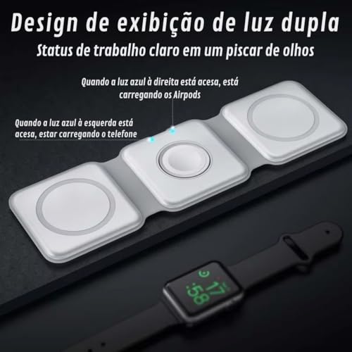 Carregador 3 em 1 sem fio Magnetico dobrável base Estação de carregamento rápido sem fio, compatível
