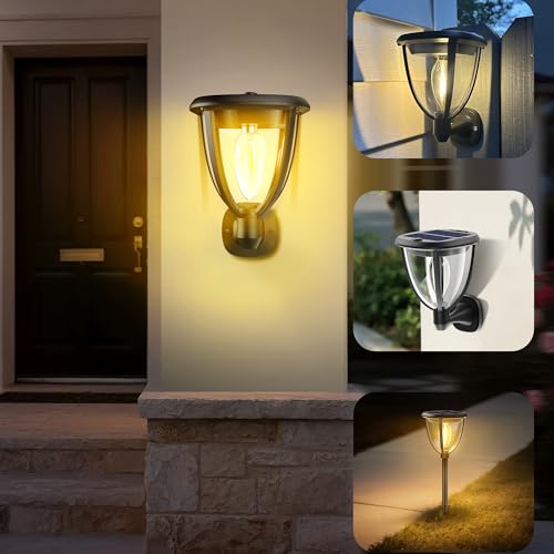 Noctila 2 Stücke Außenlampe Wand Wandleuchten, Gartenlampe Solar Lampe mit 2 Modi, Outdoor Lampe für Vorderveranda, Terrasse, Zaun, Hof, Garage -...