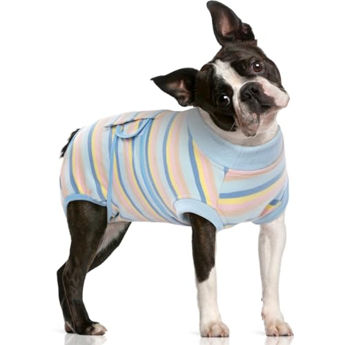 Image of FUAMEY Recovery Suit for Dogs After Surgery,Soft Breathable Dog Bodysuit Cone Alternative Surgical Suit,Dog Spay Recovery Suit Female Anti Licking Neutered Onesie Blue Yellow Stripes M