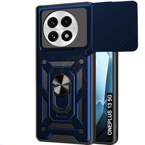 Image of Armor Bumper Back Cover Case for ONEPLUS 13 5G | Rotating Camera Cover, Ring Holder & Kickstand | Heavy Duty & 360 Degree Protection ONEPLUS 13 5G Back Cover (Blue)