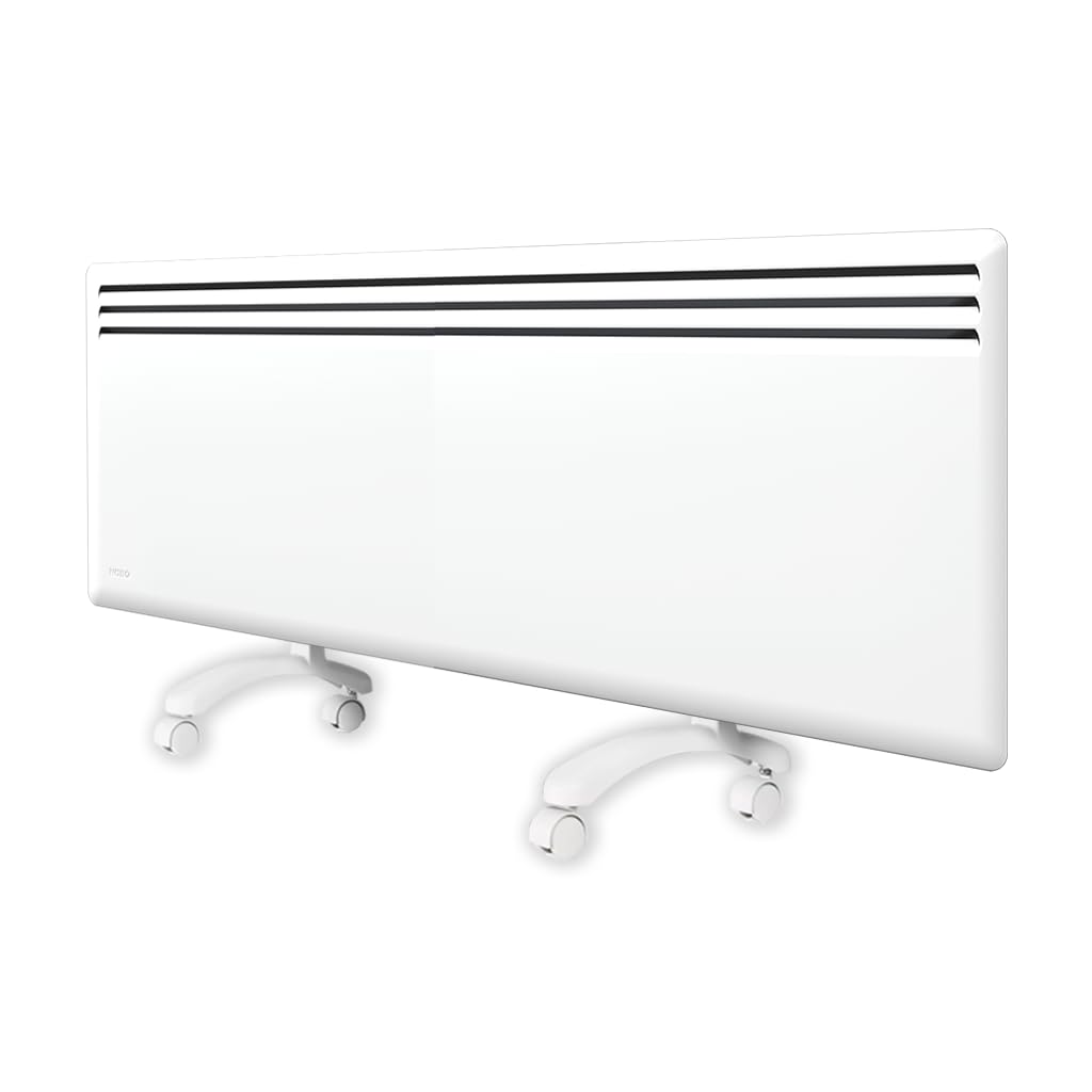 Radiador eléctrico Nobø NFK4N bajo consumo 2000W blanco con ruedas y montaje en pared, convector eléctrico con termostato inteligente NCU-2Te y temporizador, IP24, protección antihielo