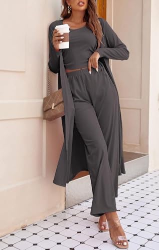 Image of Ladies 3 Piece Long Sleeve Soft Set Hide Belly Fat Formal Sweatsuit Open Front Casual Cardigan