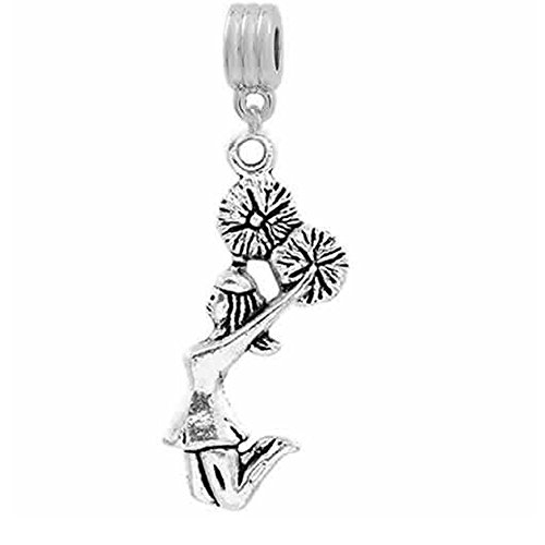 Sexy Sparkles Cheerleader Dangle Charm Spacer Bead – Compatible with European, Troll, Chamilia, and Other European Bracelets, Fits All Major Brands, Zinc Metal Alloy