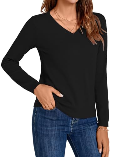 Image of MINTLIMIT Lightweight Sweaters for Women 2024 Casual Fall Long Sleeve Shirts Blouse Knit V Neck Pullover Sweater Tops