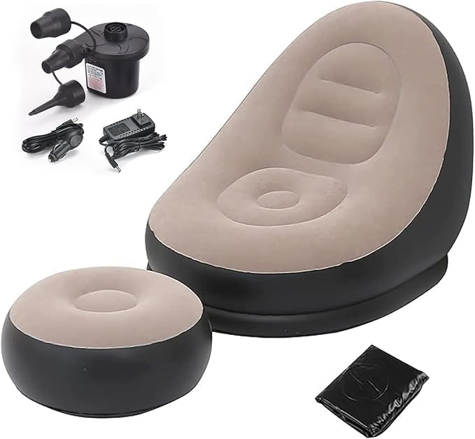 ARURA Inflatable Recliner Sofa with Footrest & Air Pump | PVC Portable Lounge Chair | Lightweight Air Sofa for Living Room, Bedroom, Balcony & Indoor Relaxation | Beige ARURA Inflatable Recliner Sofa with Footrest & Air Pump | PVC Portable Lounge Chair | Lightweight Air Sofa for Living Room, Bedroom, Balcony & Indoor Relaxation | Beige