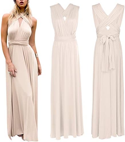 Elegante bruidsmeisjesjurk voor dames, multifunctioneel, V-hals, rugvrije feestjurk, mouwloos, schoudervrij, vloerlange cocktailjurk, zomerjurk, formeel, voor bruiloft, feestelijke avondjurk, voor afstudeerbal, baljurk, abrikoos, XL