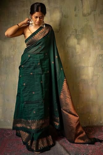 Image of SGF11 Women's Kanjivaram Soft Cotton Linen Silk Saree With Blouse Piece