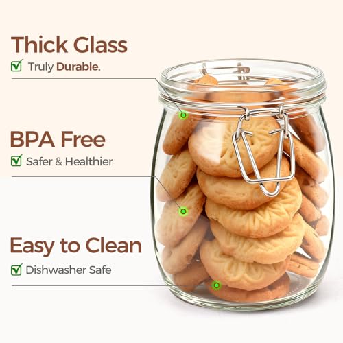 Image of ComSaf Glass Mason Jars with Airtight Lids 25oz 6 Pack Pickling Pantry | BPA-free food-grade glass, wire clamp seal, vegetable Canning, wide mouth, jam & beans, chia pudding & oats, salad