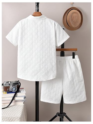 Image of GORGLITTER Boy's Summer Outfits Vacation Beach Linen Sets 2 Piece Sets Short Sleeve Button Down Shirts Top and Shorts