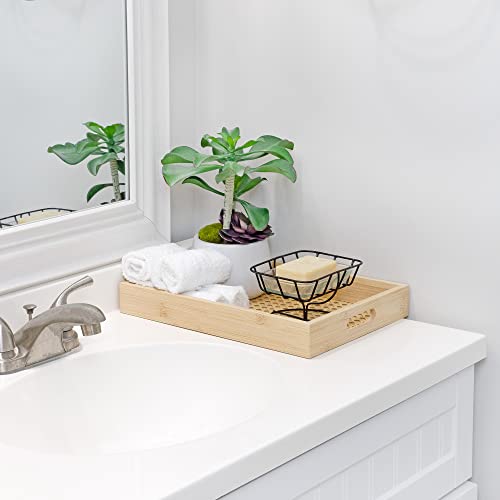 Auldhome Ottoman Rattan Breakfast Trays (Set Of 2); Basket Serving Trays With Wooden Fram For Serving Guests, Coffee Break, Breakfast And More #TOP4