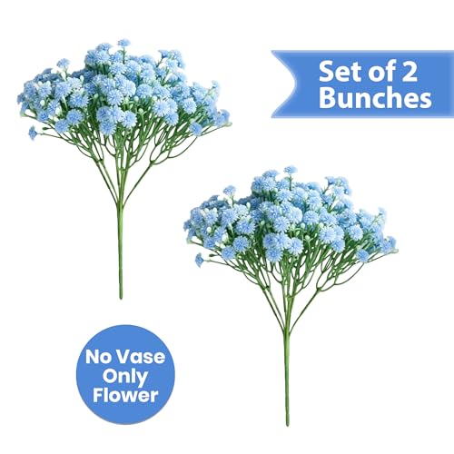 Image of Art Street Baby Breath Blue Flowers Artificial Bouquets | Christmas, New Year Mothers Day Gifting, Flowers for Vases | Decoration Items for Living Room| Set of 2 (Size: 14 Inch)
