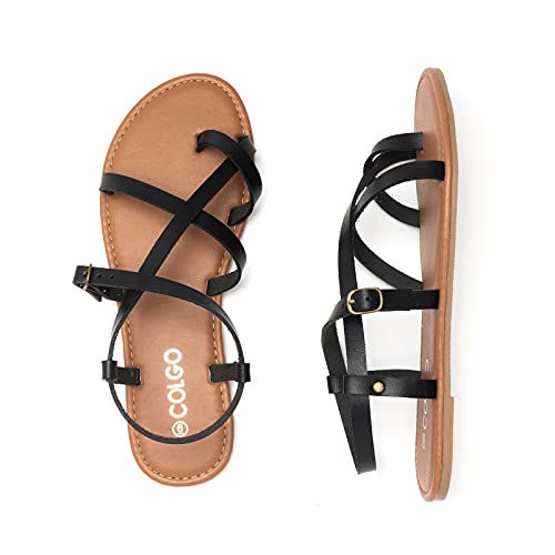 Image of Colgo Women's Summer Strappy Flat Sandals, Adjustable Casual Fisherman Sandal with Open Toe Slingback Gladiator Sandals