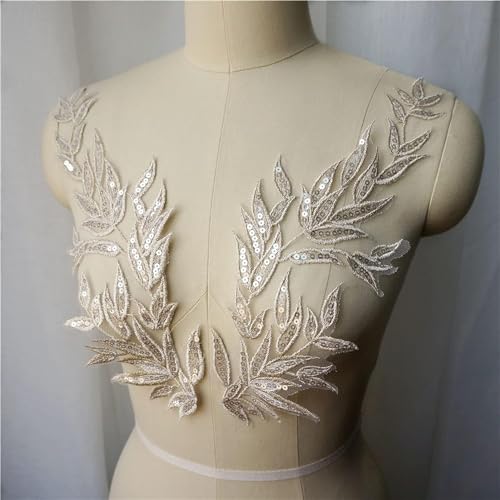 Appliques à coudre dentelle de haute qualité feuilles et paillettes
