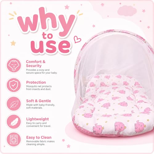 Image of Mommers Baby Mosquito Net for Bed | Foldable Portable Infant Mosquito Net with Breathable Mesh & Zipper | Protection from Mosquitoes & Insects 0 to 6 Months