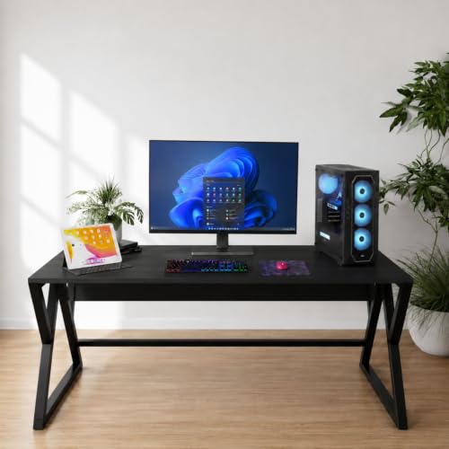 Image of TEKAVO Remik Study Table for Home & Office | Computer Table for Home pc | Wooden Gaming Workstation Desk with Heavy Duty Metal | 150 cm Table | Black